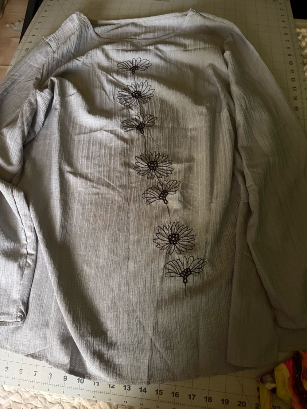 Light Gray Embroidered Floral Button-Up Shirt